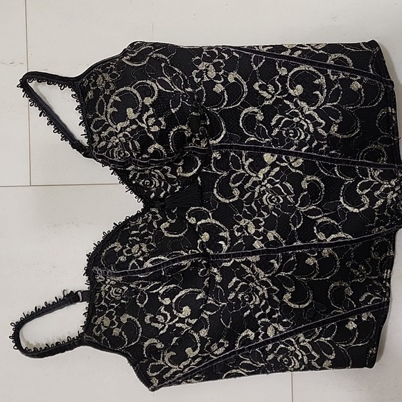 Cacique Other - Cacique Corset Bustier Black & Gold Lace Tassel Detail Hook & Eye Closure 38C